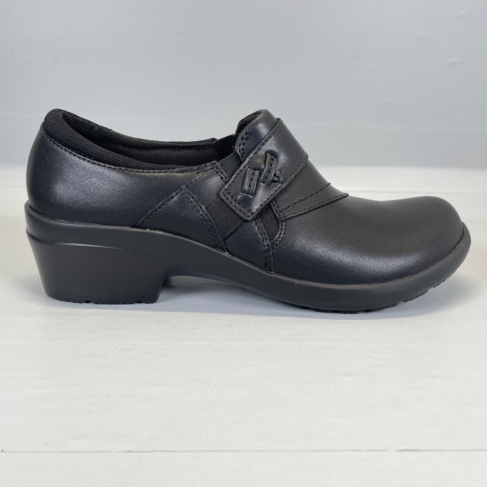 Clarks Angie Pearl Shoes Womens Size 6.5 M Black Leather Slip On Comfort Casual